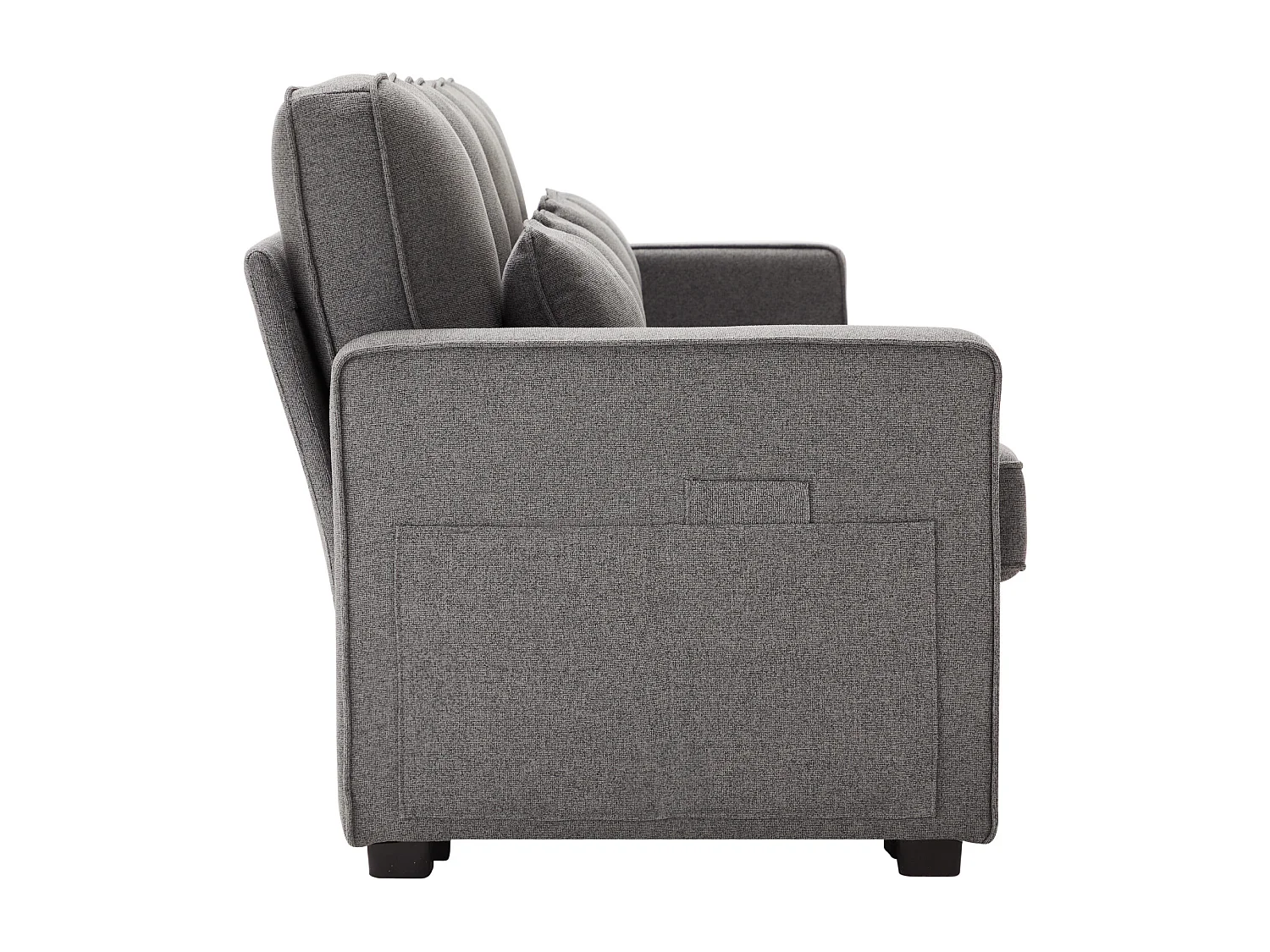 Canapé 4 places avec 2 porte-gobelets, USB, poches et 4 coussins - Tissu lin - Gris foncé