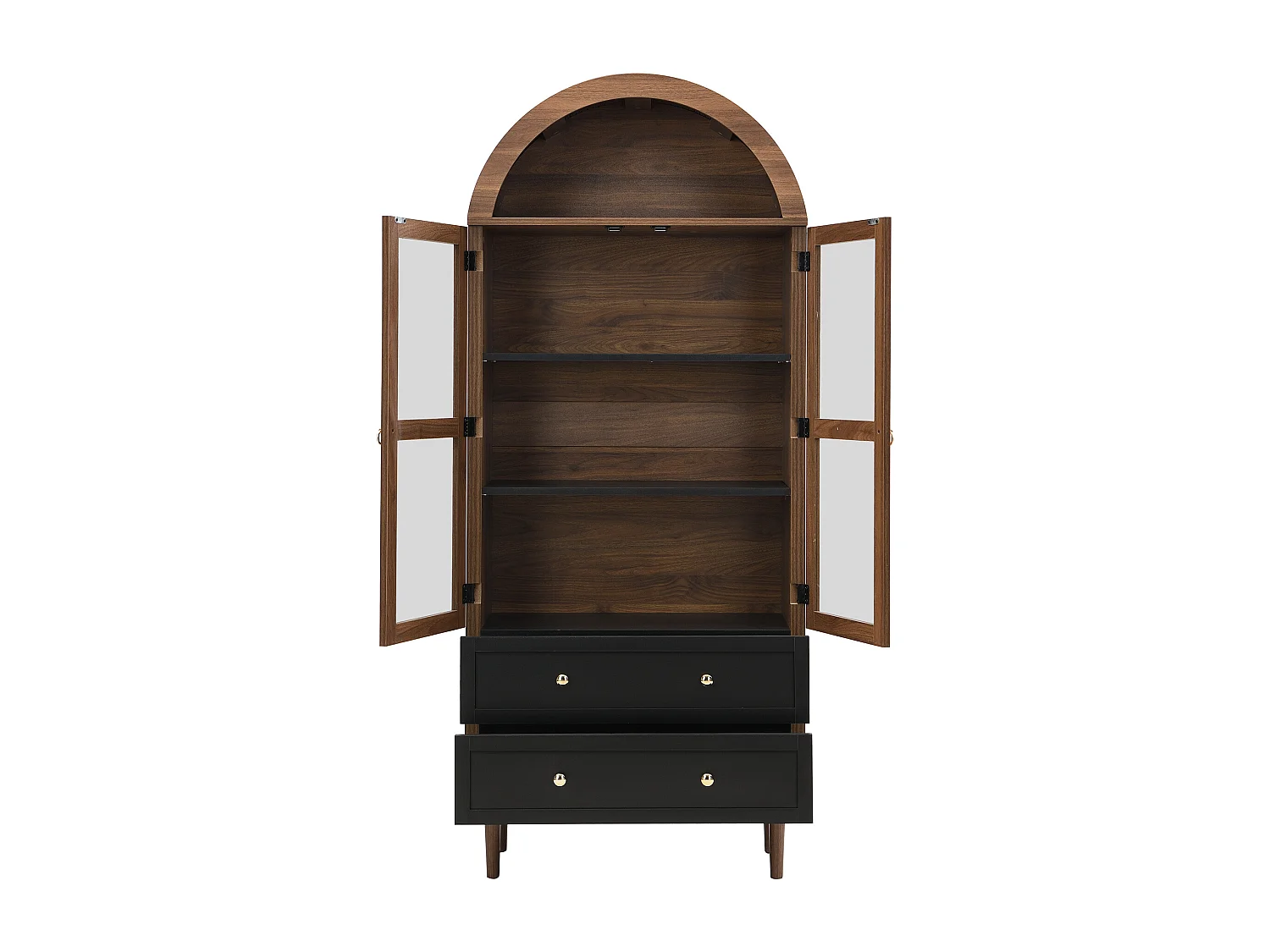 Dressoir met 2 lades en 2 glazen deuren - Retro curve - Donkere houtkleur