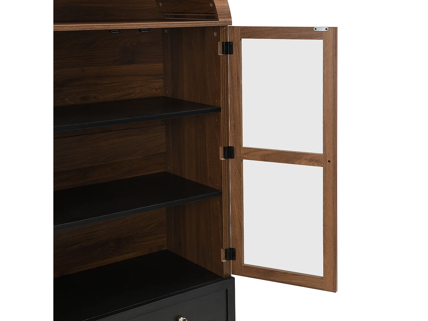 Dressoir met 2 lades en 2 glazen deuren - Retro curve - Donkere houtkleur