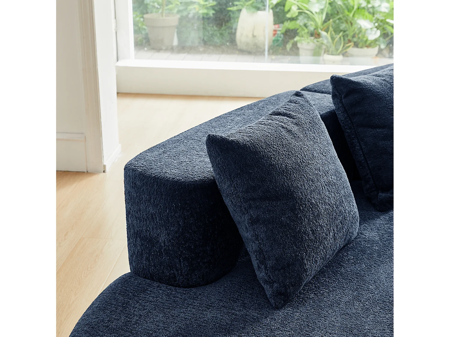 Divano angolare a 3 posti con cuscini - Design curvo - Tessuto in velluto blu