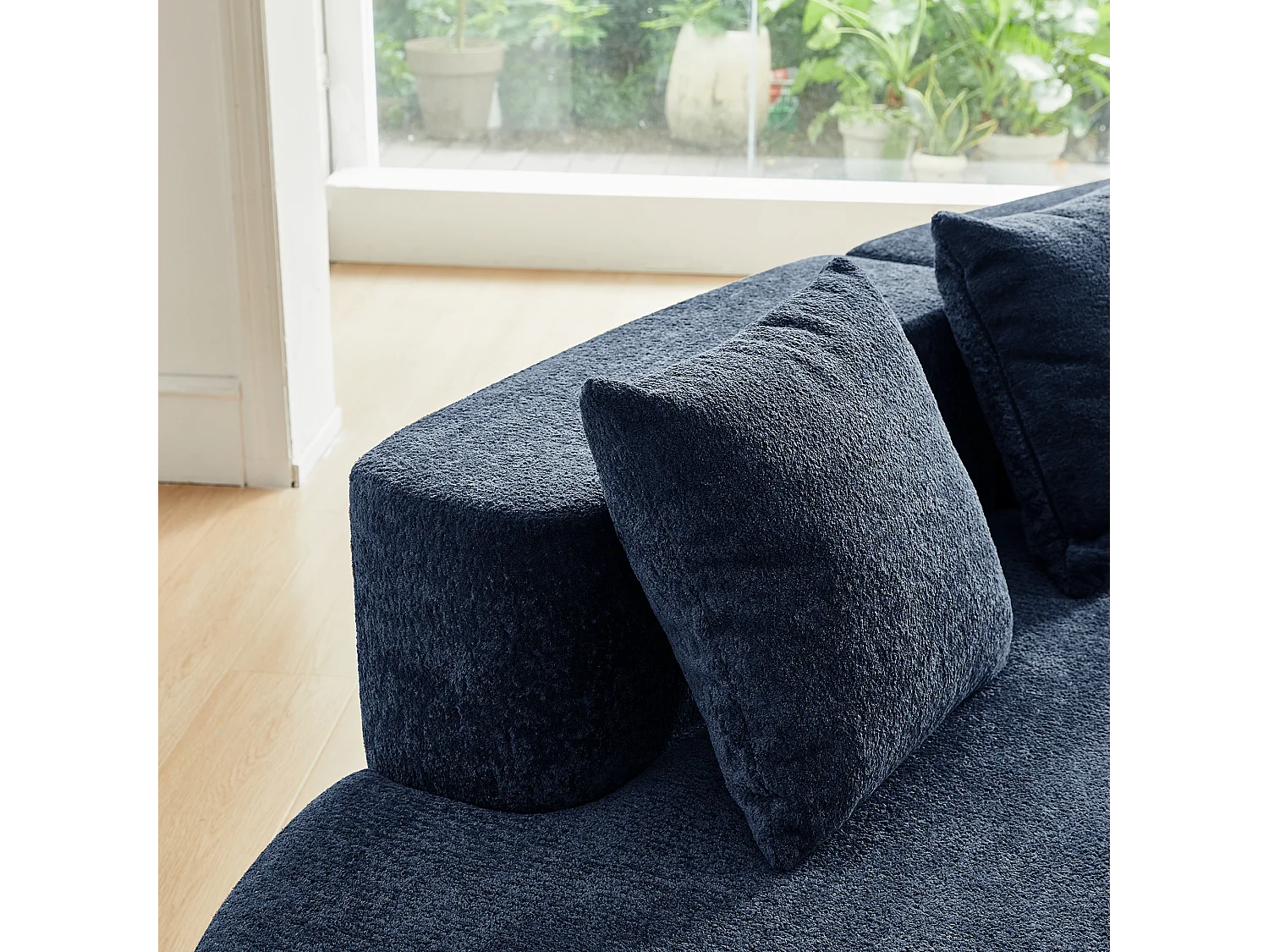 Divano angolare a 3 posti con cuscini - Design curvo - Tessuto in velluto blu