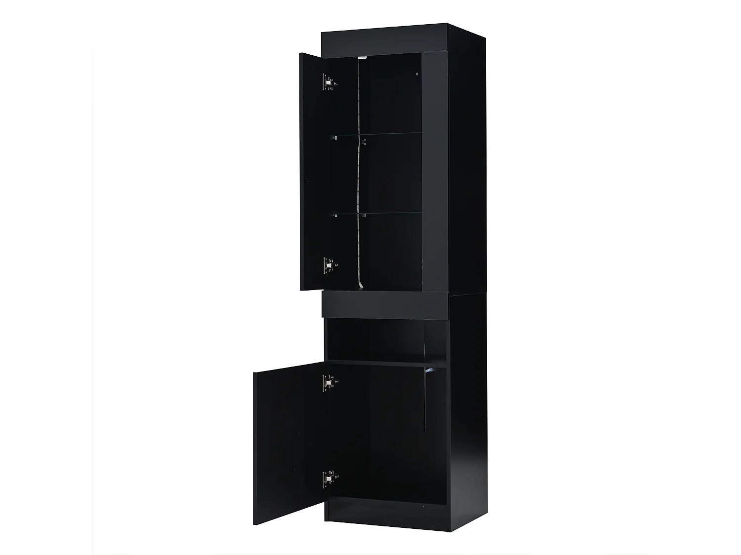 Vitrinekast met ledverlichting en 2 deuren - Glanzende afwerking - Zwart