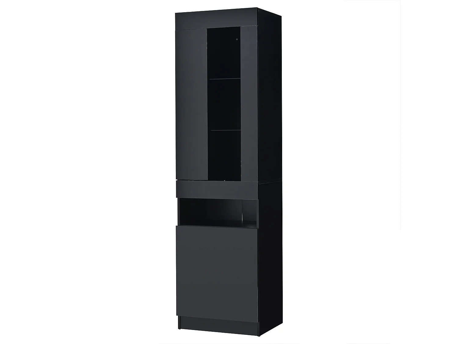 Vitrinekast met ledverlichting en 2 deuren - Glanzende afwerking - Zwart