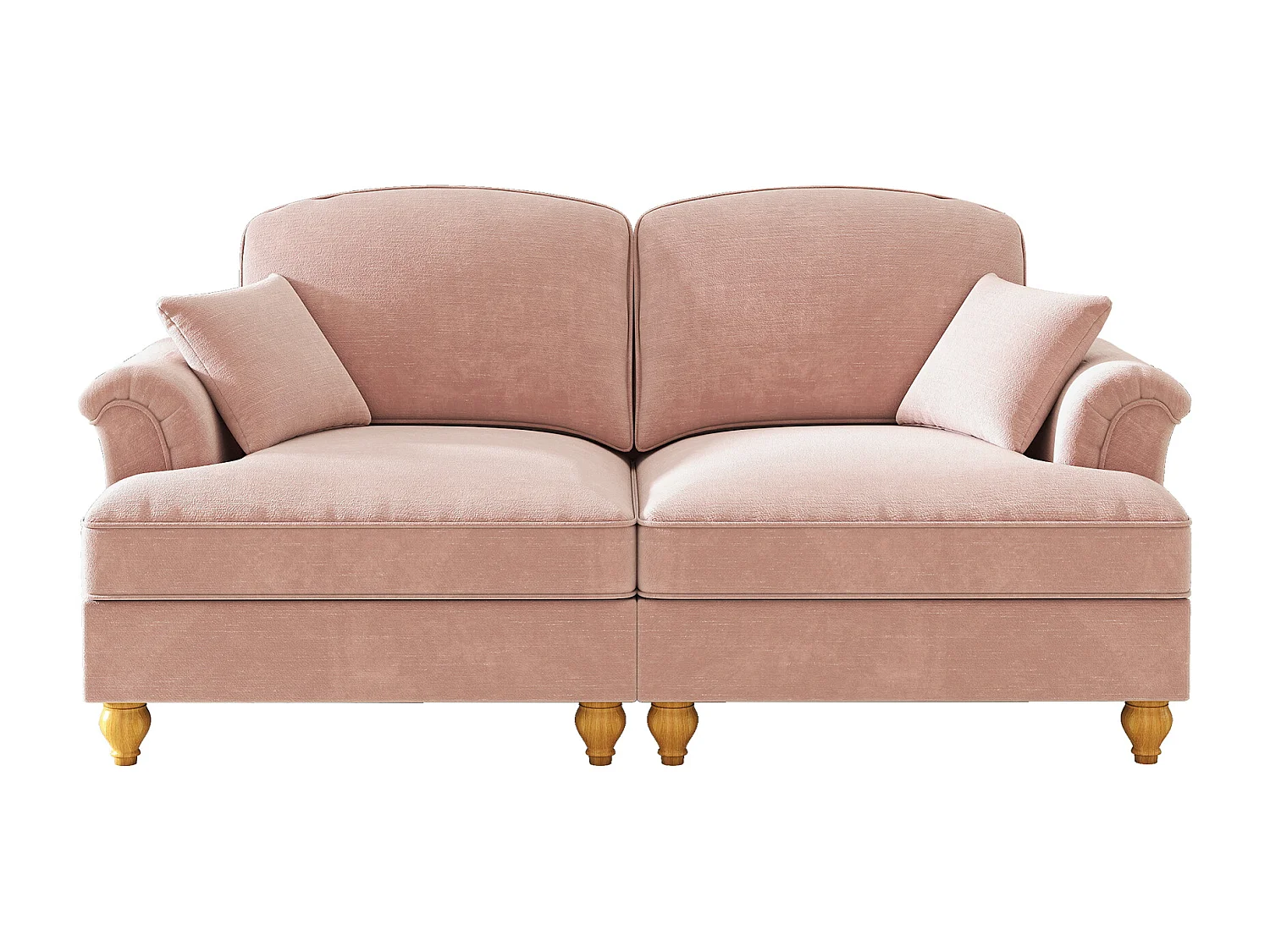 Canapé 2 places avec soutien lombaire et jupe plissée amovible - Tissu chenille -Rose