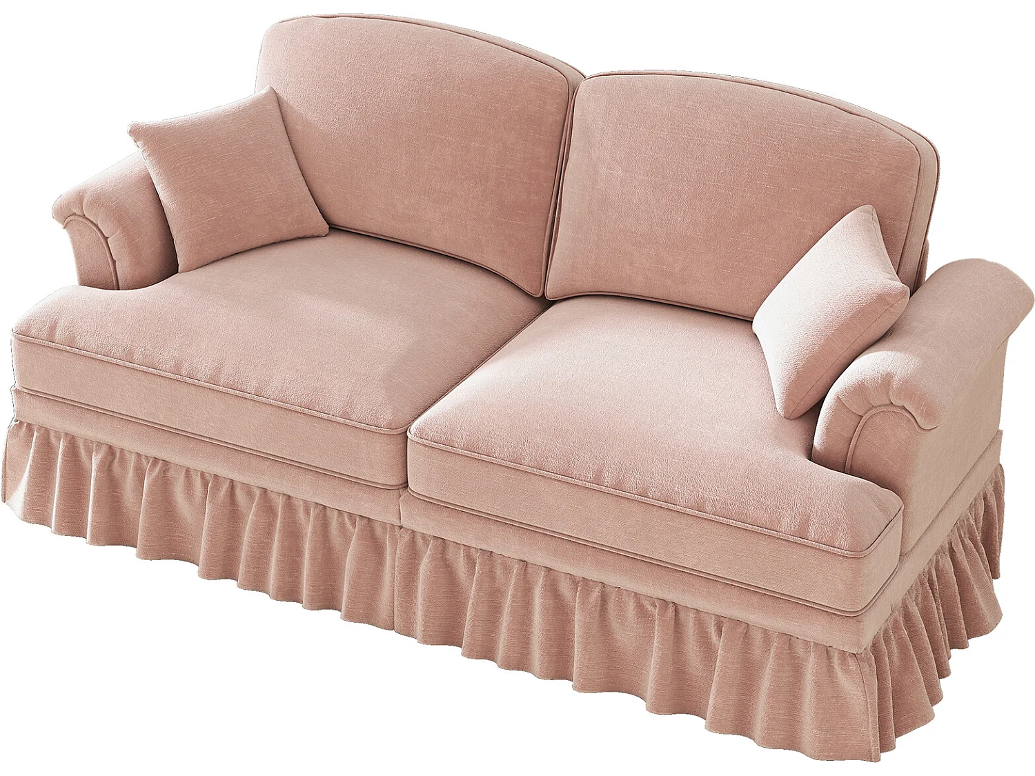 Canapé 2 places avec soutien lombaire et jupe plissée amovible - Tissu chenille -Rose