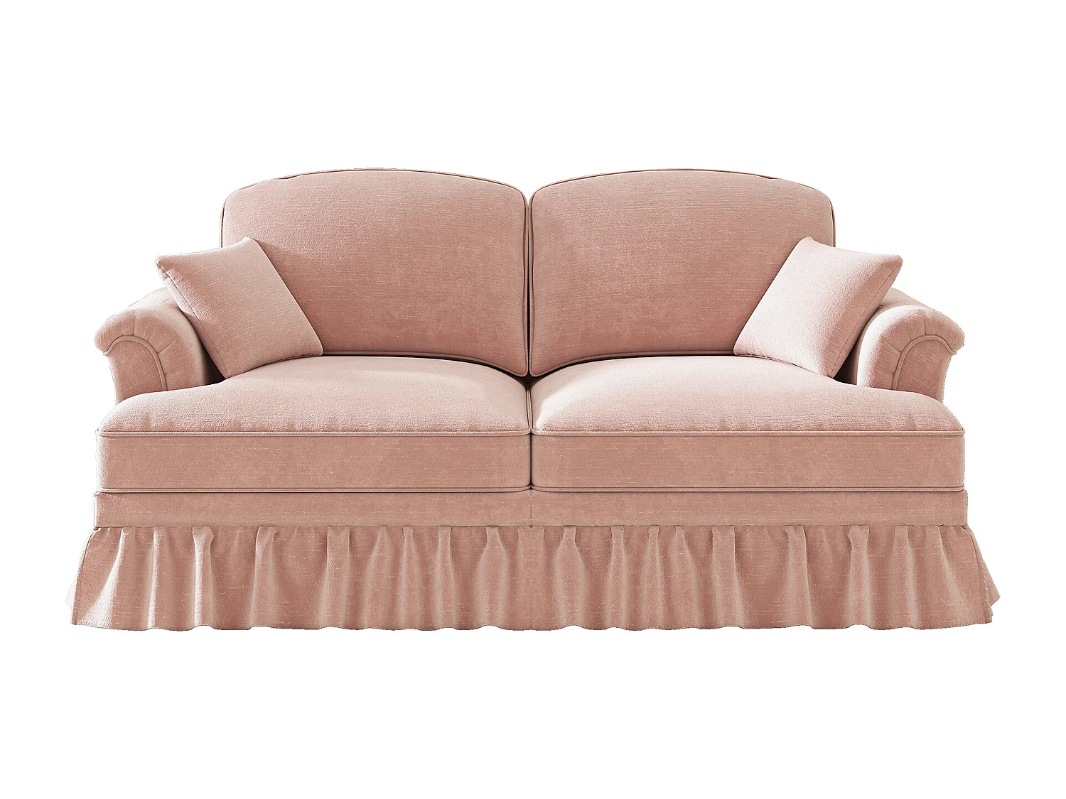 Canapé 2 places avec soutien lombaire et jupe plissée amovible - Tissu chenille -Rose