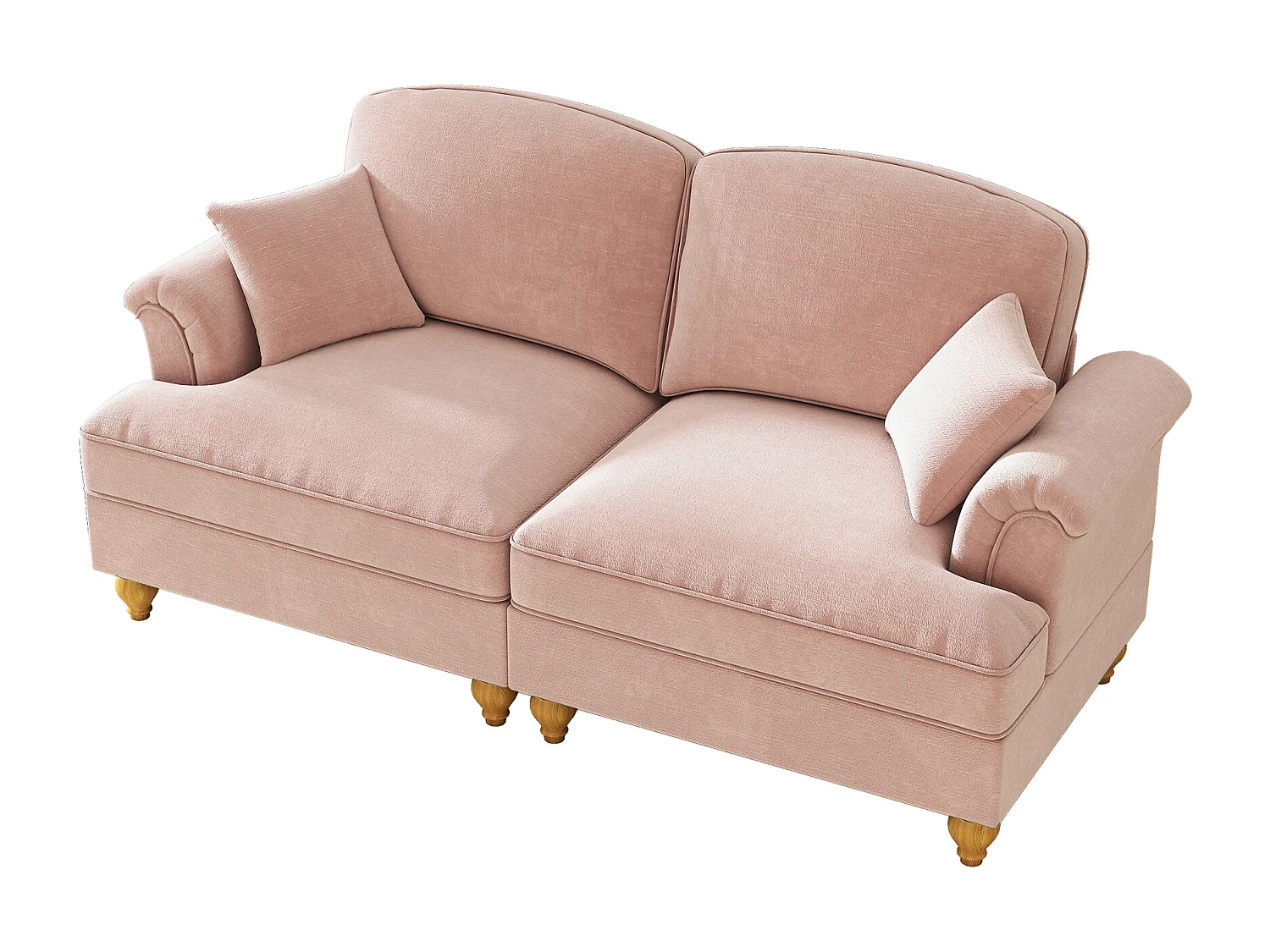 Canapé 2 places avec soutien lombaire et jupe plissée amovible - Tissu chenille -Rose