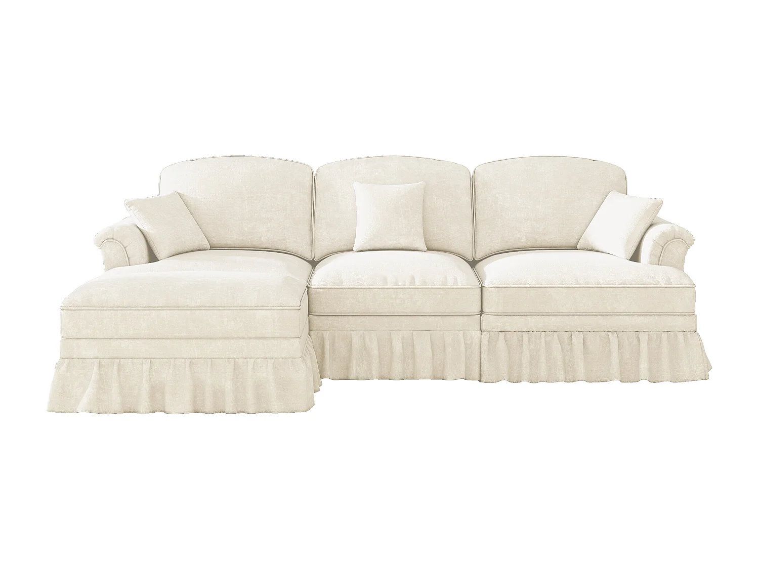 Canapé 3 places blanc avec soutien lombaire - Repose-pieds mobile - Tissu chenille