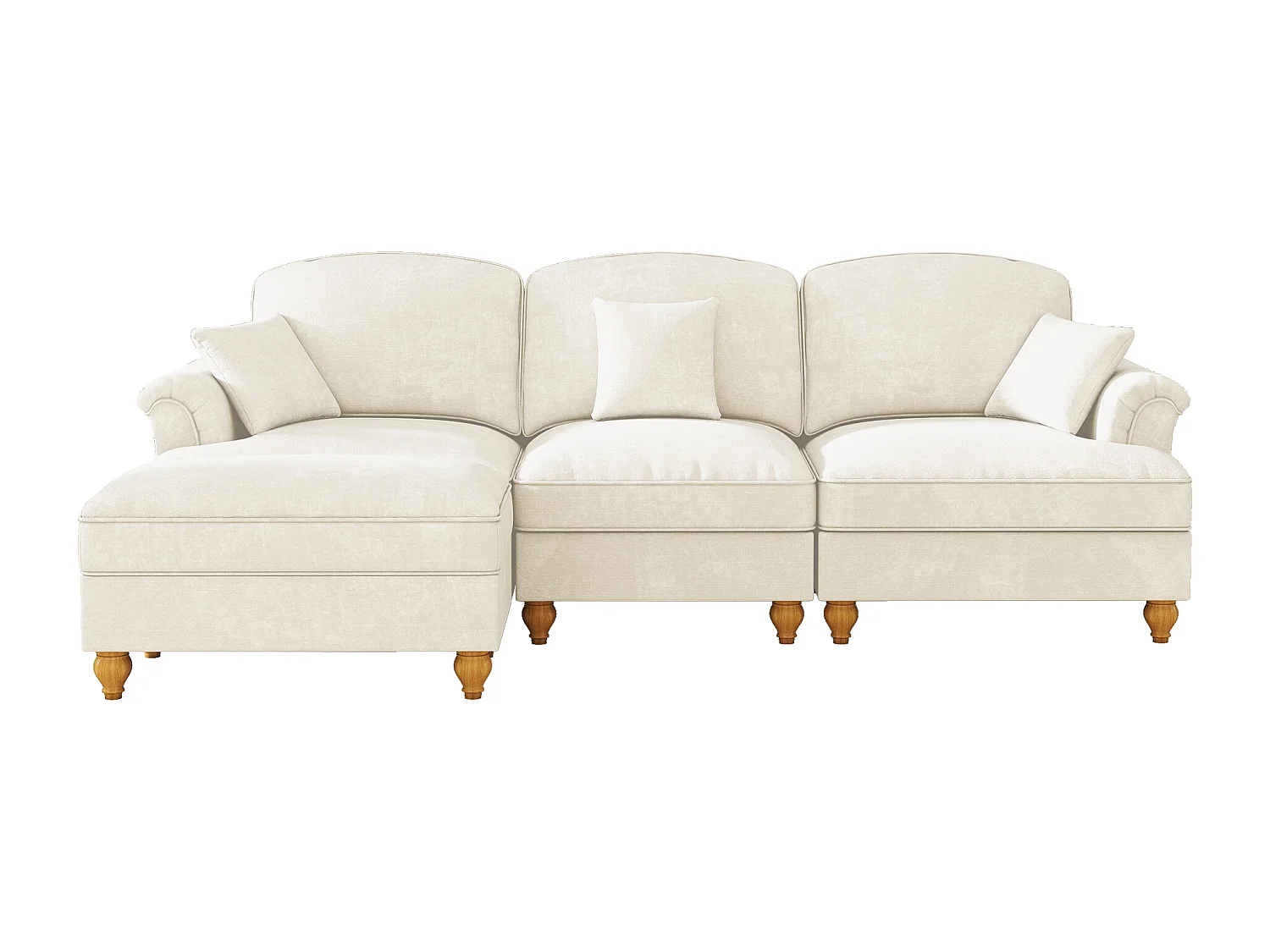 Canapé 3 places blanc avec soutien lombaire - Repose-pieds mobile - Tissu chenille