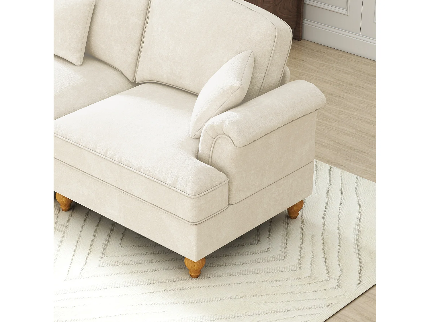 Canapé 3 places blanc avec soutien lombaire - Repose-pieds mobile - Tissu chenille