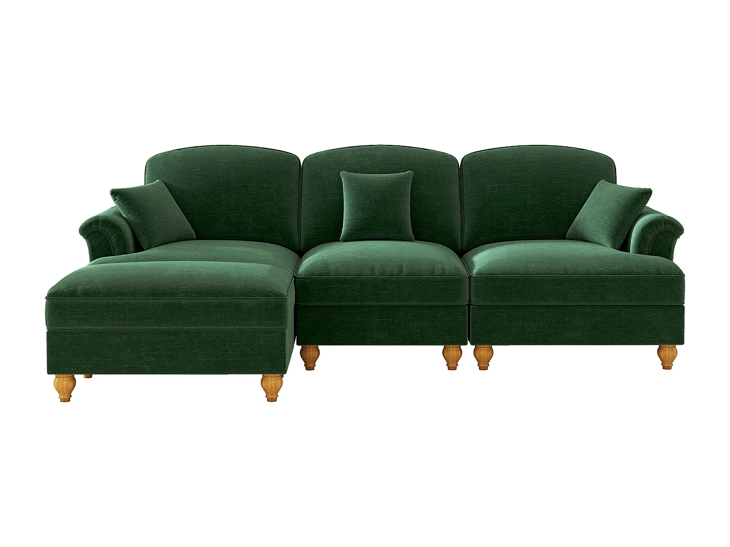 Canapé 3 places vert avec soutien lombaire - Repose-pieds mobile - Tissu chenille