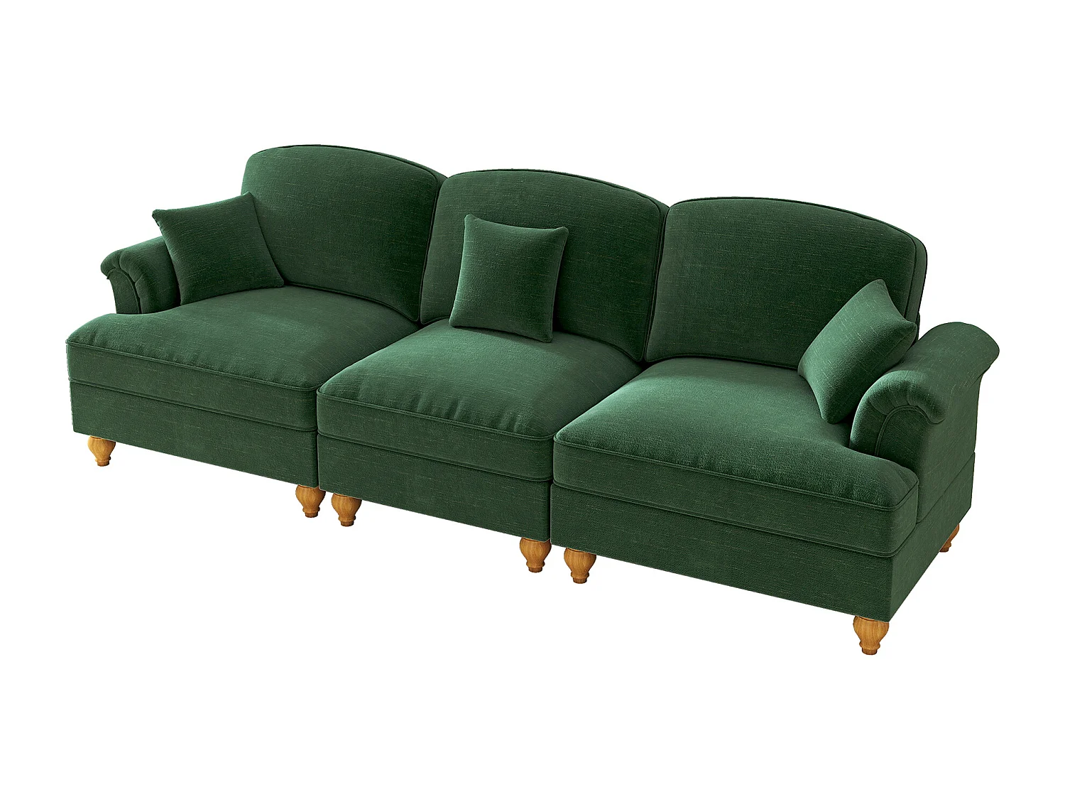 Canapé 3 places en tissu chenille vert - Avec soutien lombaire et jupe plissée amovible