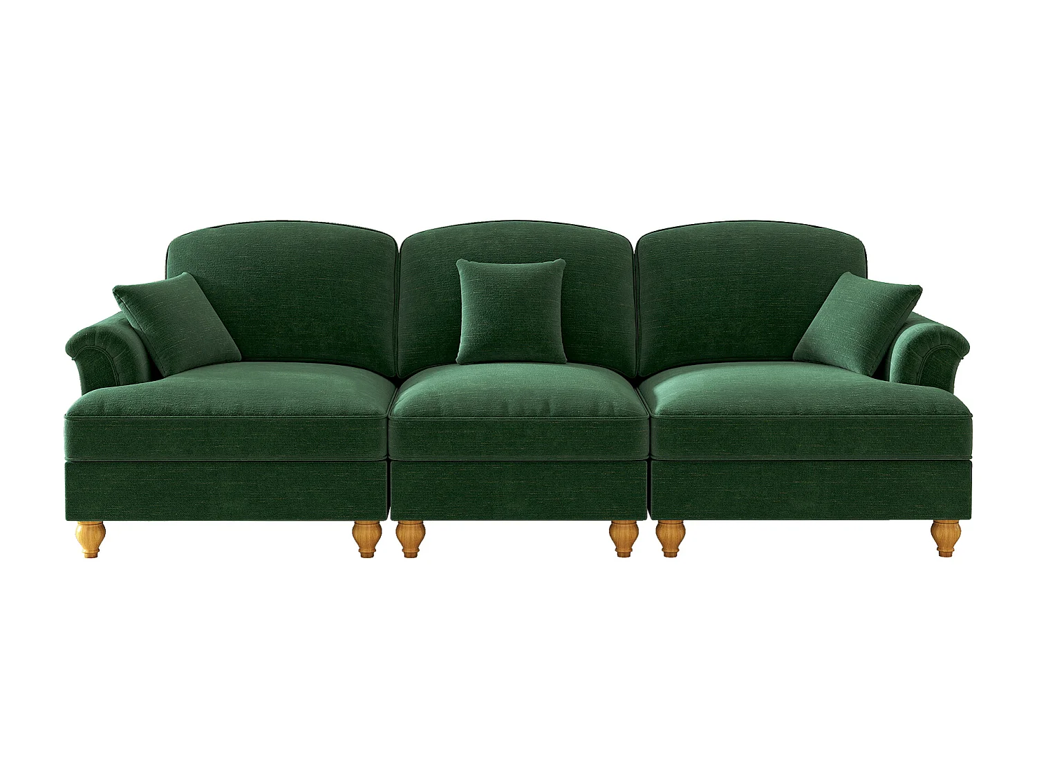 Canapé 3 places en tissu chenille vert - Avec soutien lombaire et jupe plissée amovible