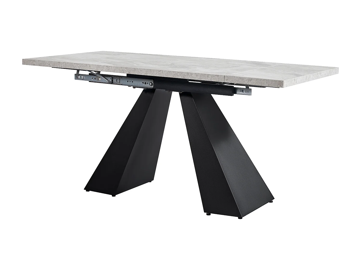 Table à manger extensible 99-159×74cm 4-6 personnes avec pieds en métal noir - Plateau effet marbre gris