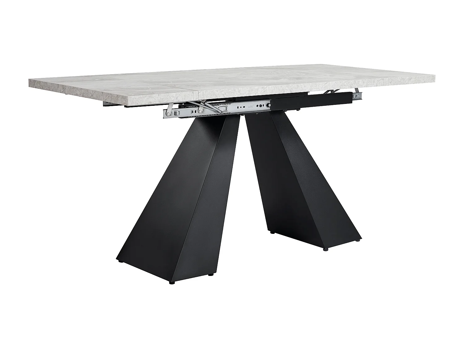 Table à manger extensible 99-159×74cm 4-6 personnes avec pieds en métal noir - Plateau effet marbre gris