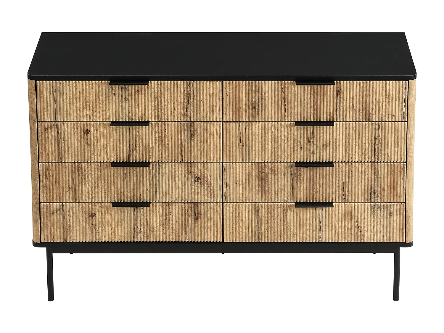 Commode avec 8 tiroirs 120 x 39.5 x 80 cm en bois MDF - Plateau noir - Couleur bois