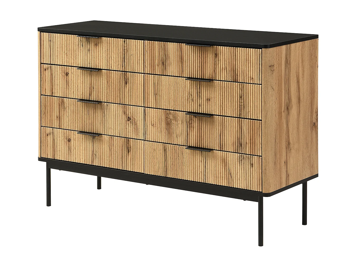 Commode avec 8 tiroirs 120 x 39.5 x 80 cm en bois MDF - Plateau noir - Couleur bois