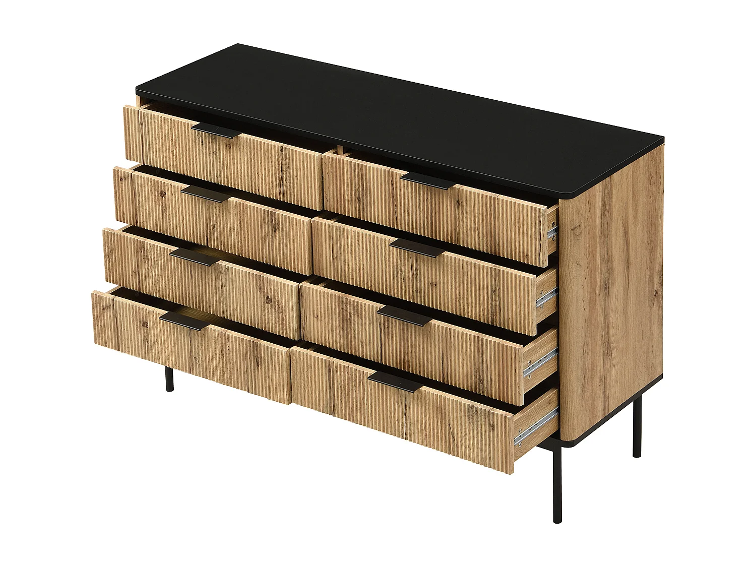 Commode avec 8 tiroirs 120 x 39.5 x 80 cm en bois MDF - Plateau noir - Couleur bois