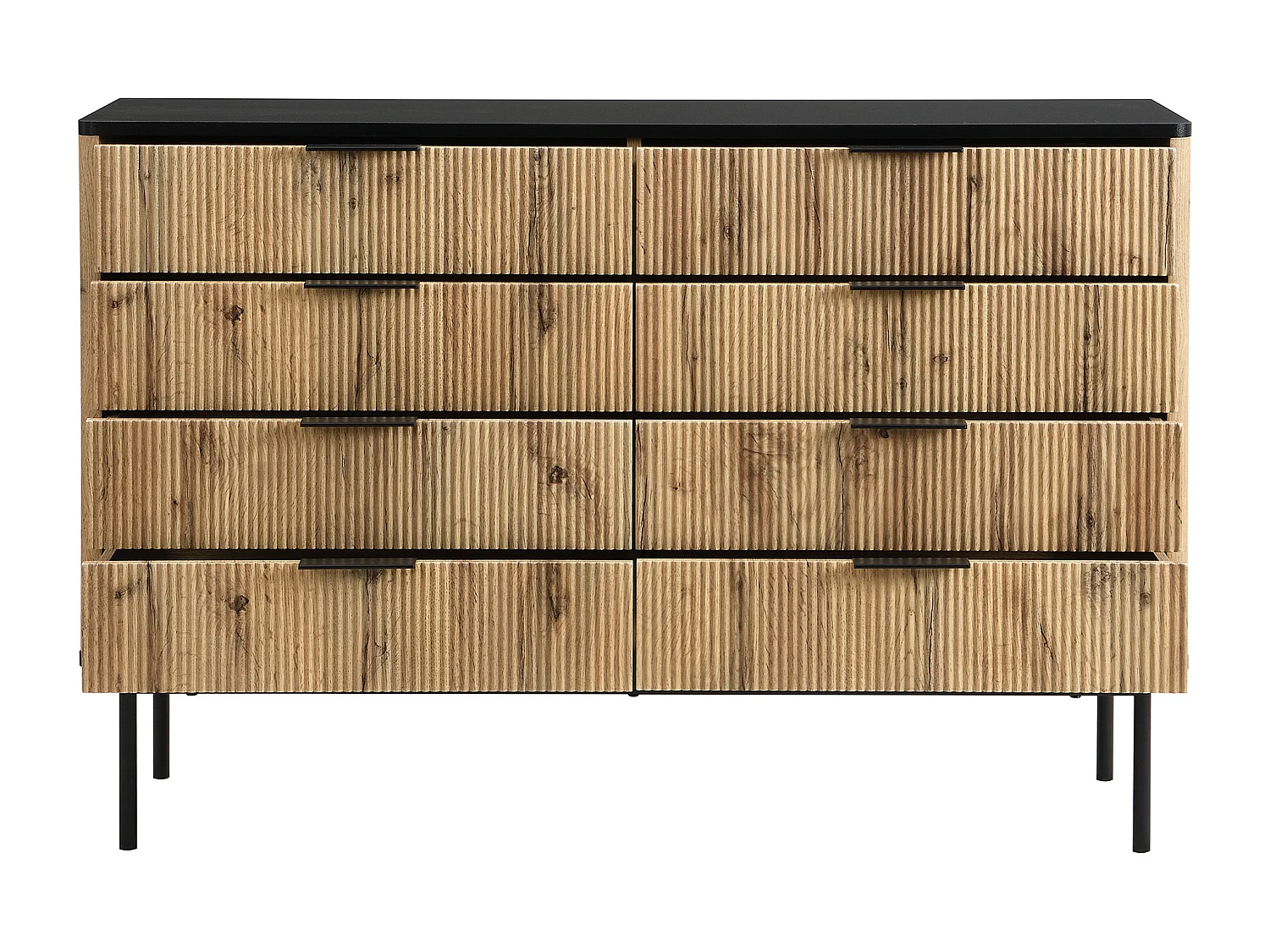 Commode avec 8 tiroirs 120 x 39.5 x 80 cm en bois MDF - Plateau noir - Couleur bois