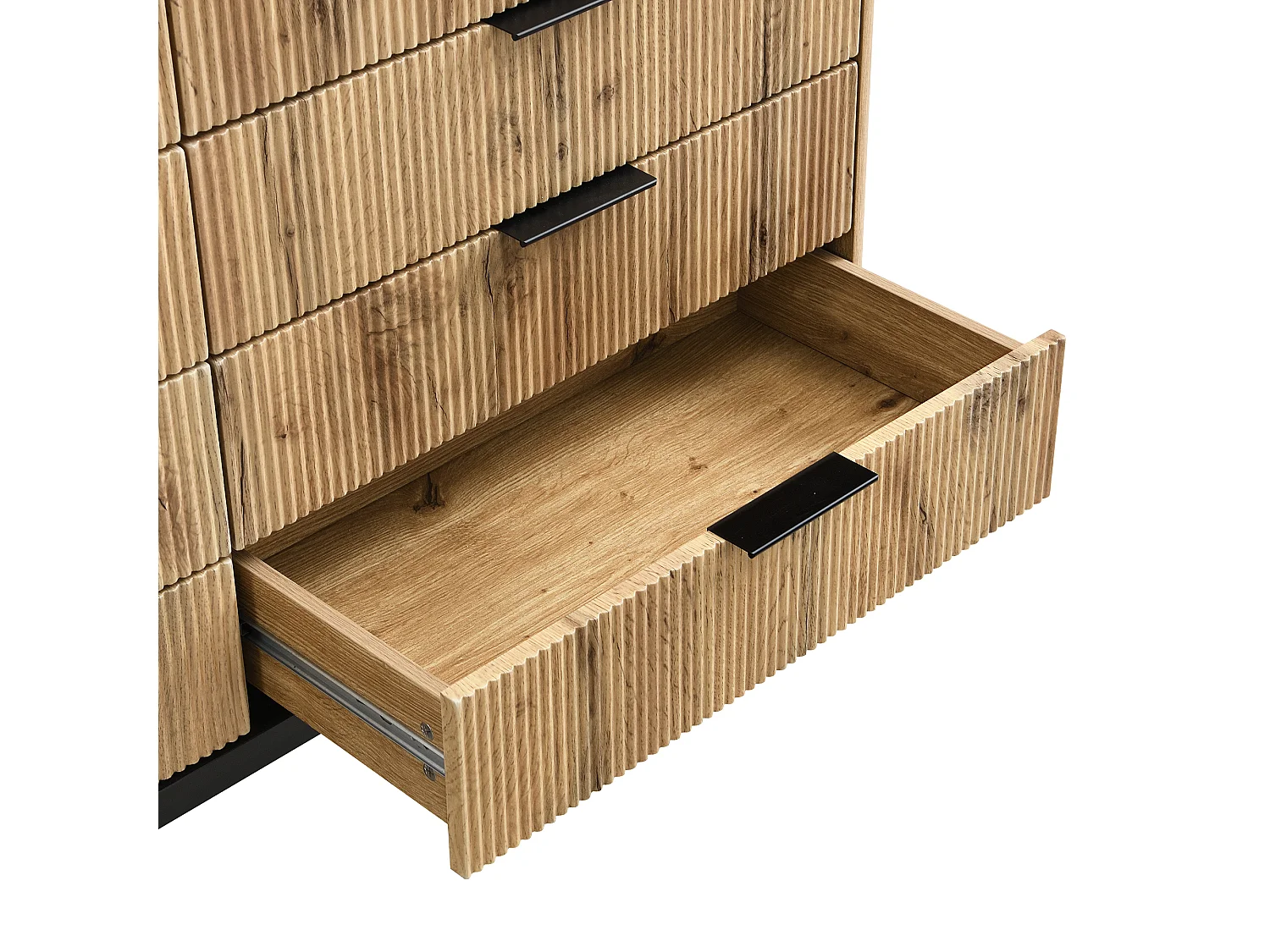 Commode avec 8 tiroirs 120 x 39.5 x 80 cm en bois MDF - Plateau noir - Couleur bois