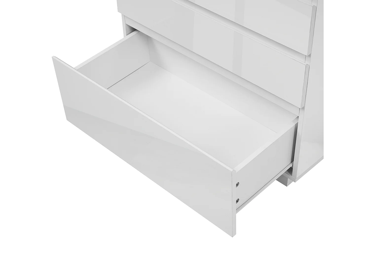 Commode avec 6 tiroirs et LED - Finition brillant blanche - Plateau woodgrain