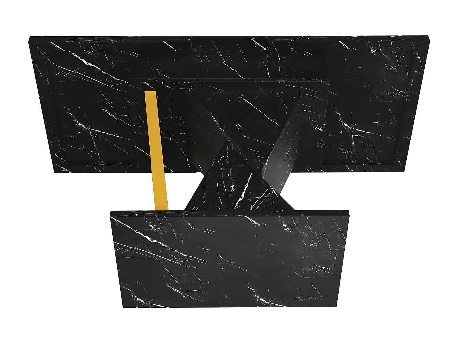 Table à manger extensible 4 à 6 personnes - Plateau effet marbre noire - Bois MDF