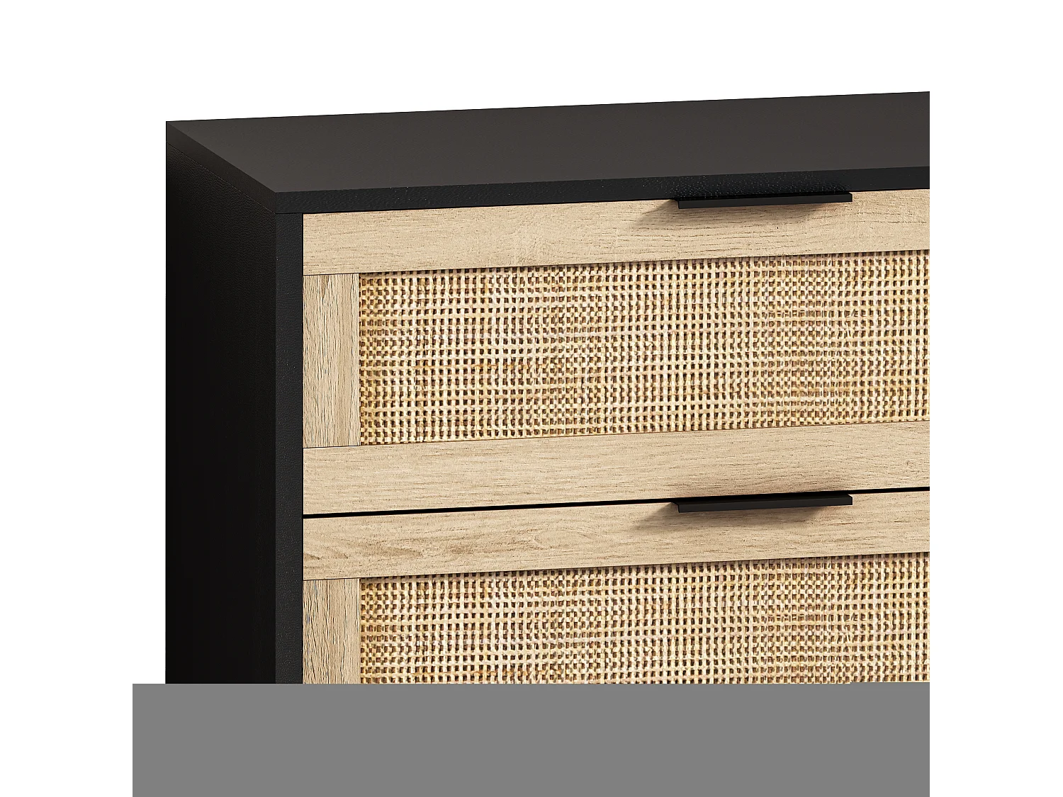 Commode avec 6 tiroirs en rotin - Couleur noir et bois 130x40x75 cm
