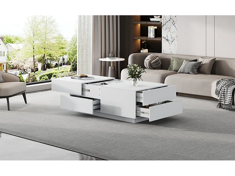 Table basse avec plateau coulissant et 4 tiroirs - Blanc 90 x 55 x 45 cm