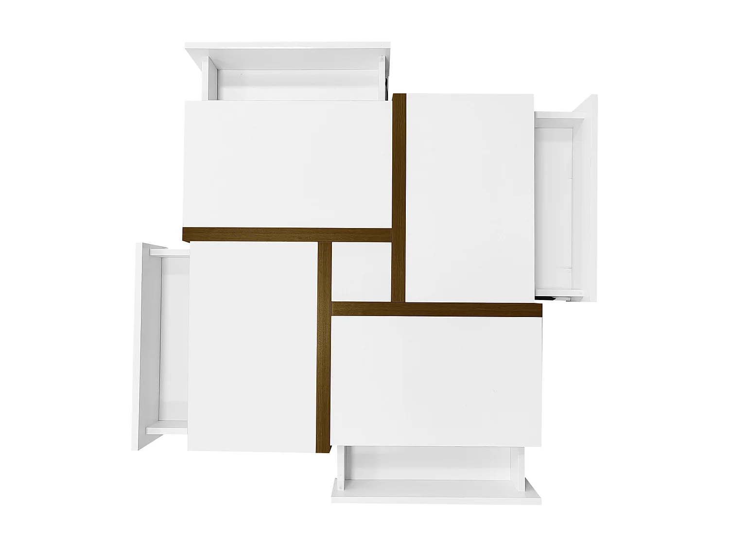 Table basse laquée brillante avec 4 tiroirs - Blanc et bois 78 x 78 x 36 cm