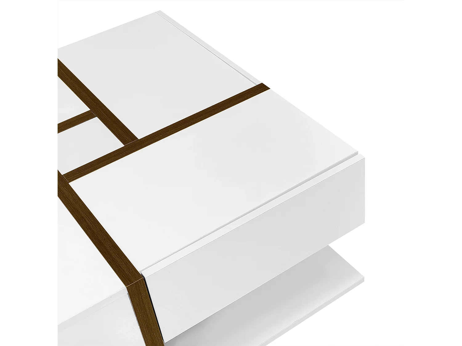 Table basse laquée brillante avec 4 tiroirs - Blanc et bois 78 x 78 x 36 cm