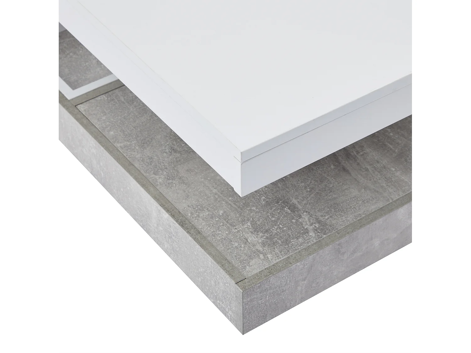 Witte draaibare salontafel met opbergruimte, glanzend gelakt blad - Marmerlook