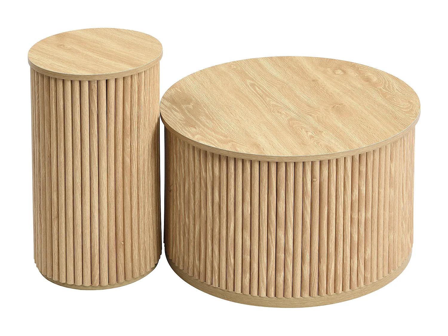 Table basse rond - Lot de 2 - Rayures verticales - Couleur bois -Pour salon et chambre