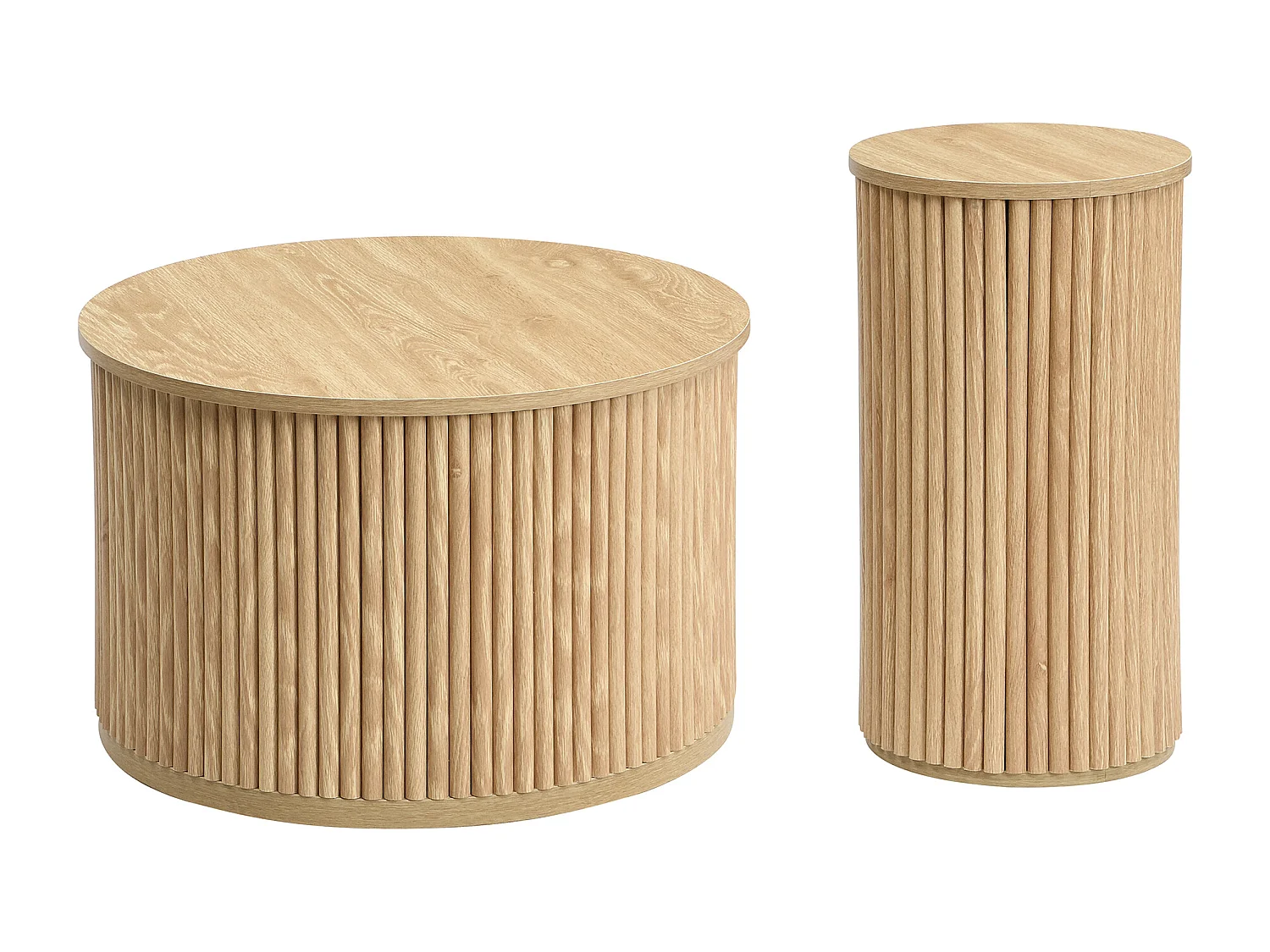Table basse rond - Lot de 2 - Rayures verticales - Couleur bois -Pour salon et chambre