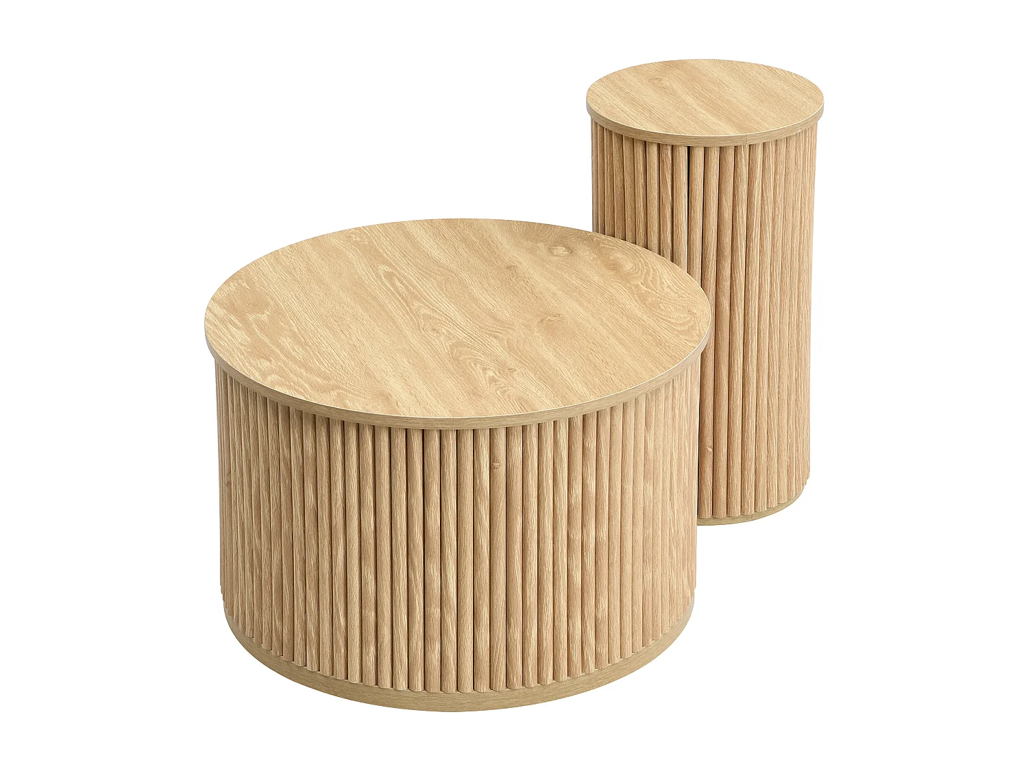 Table basse rond - Lot de 2 - Rayures verticales - Couleur bois -Pour salon et chambre