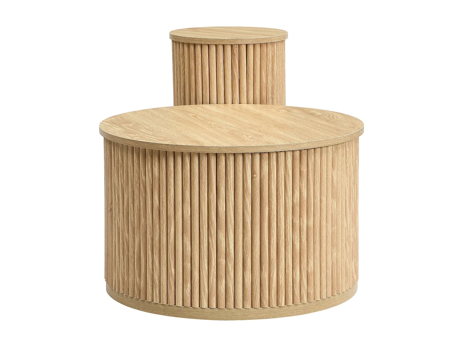 Table basse rond - Lot de 2 - Rayures verticales - Couleur bois -Pour salon et chambre