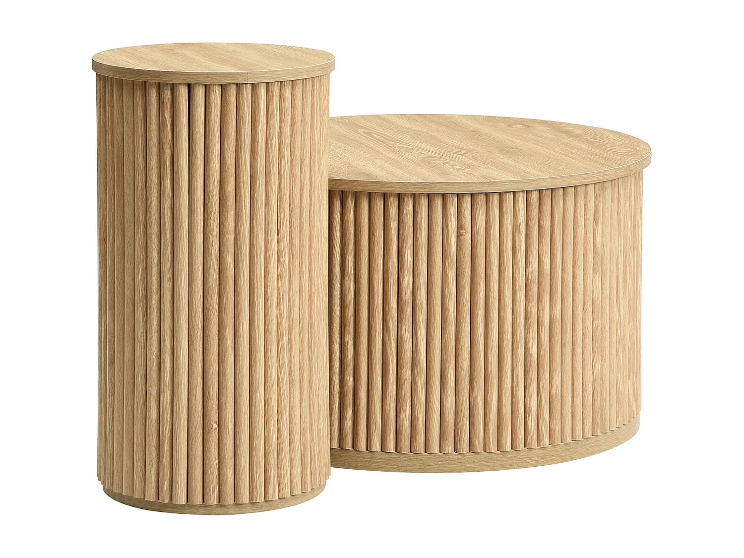 Table basse rond - Lot de 2 - Rayures verticales - Couleur bois -Pour salon et chambre