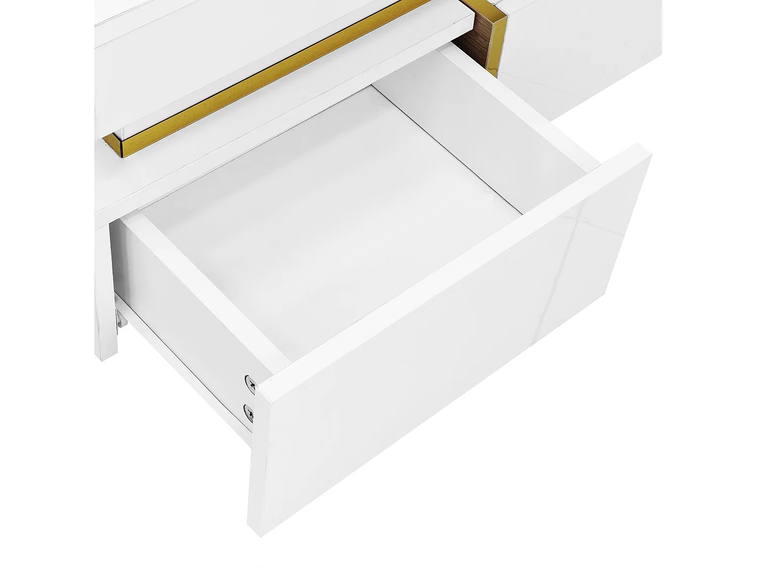 Vierkante salontafel met glanzende afwerking en 2 lades - Gouden details - Wit