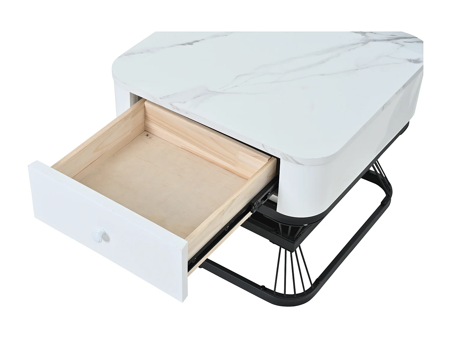 Tavolino quadrato impilabile con 1 cassetto - Effetto marmo lucido - Bianco e nero