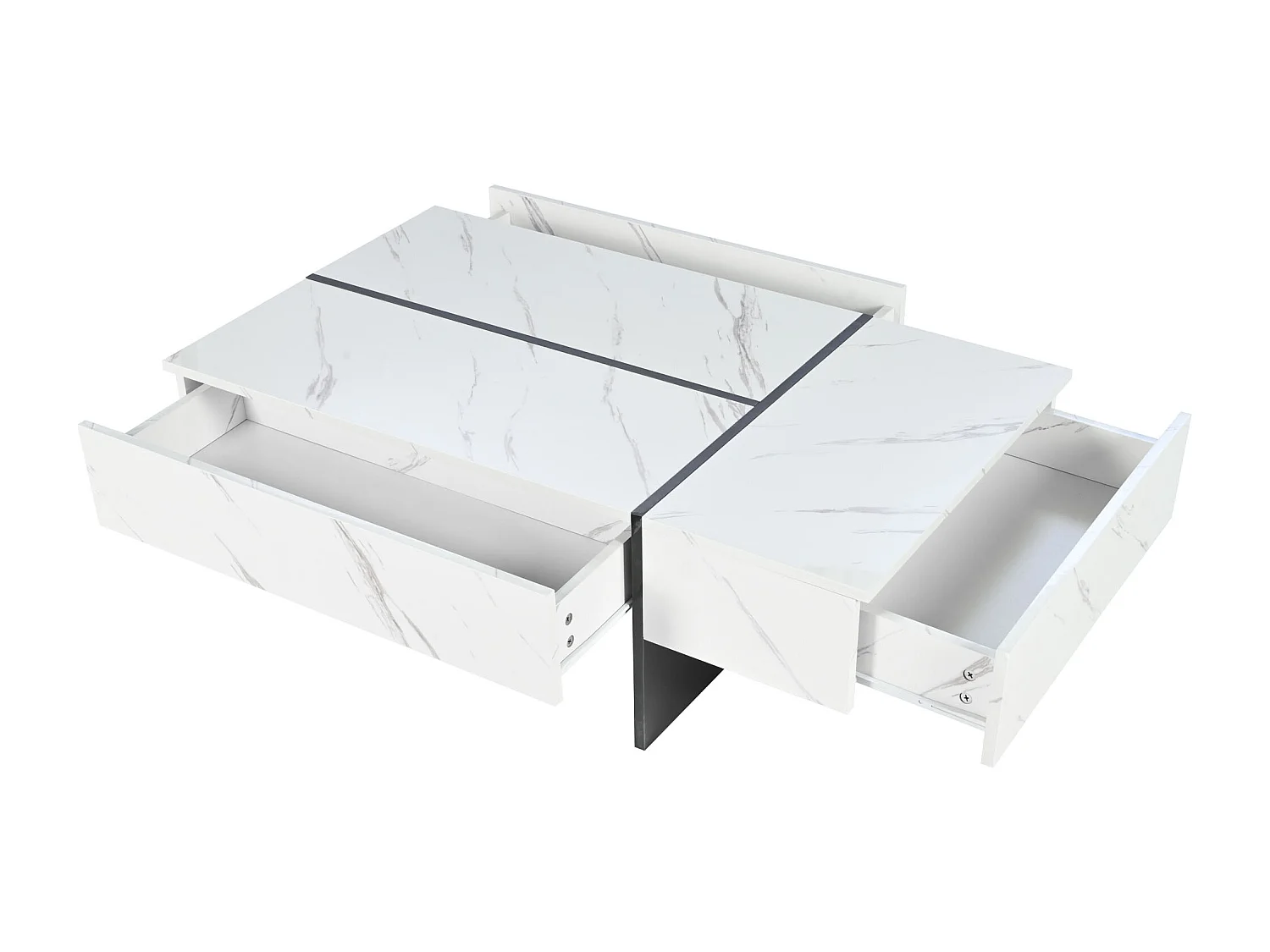 Mesa de centro blanca con iluminación LED y 3 cajones - efecto mármol - tapa acabado brillante