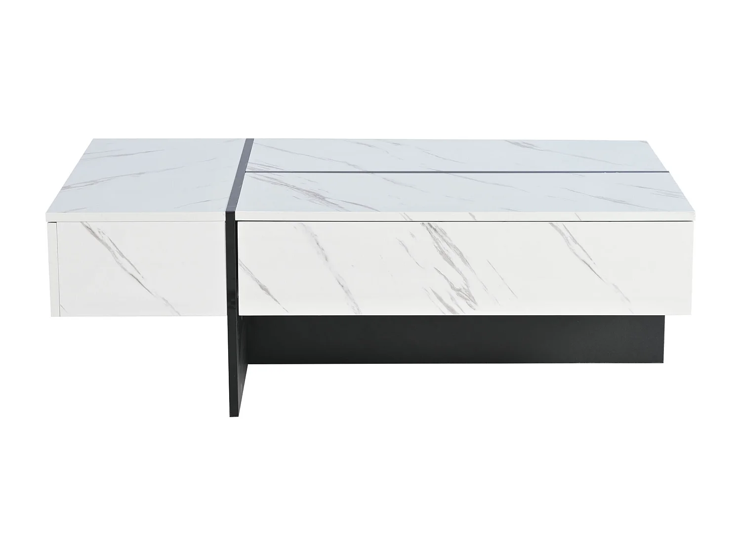 Mesa de centro blanca con iluminación LED y 3 cajones - efecto mármol - tapa acabado brillante