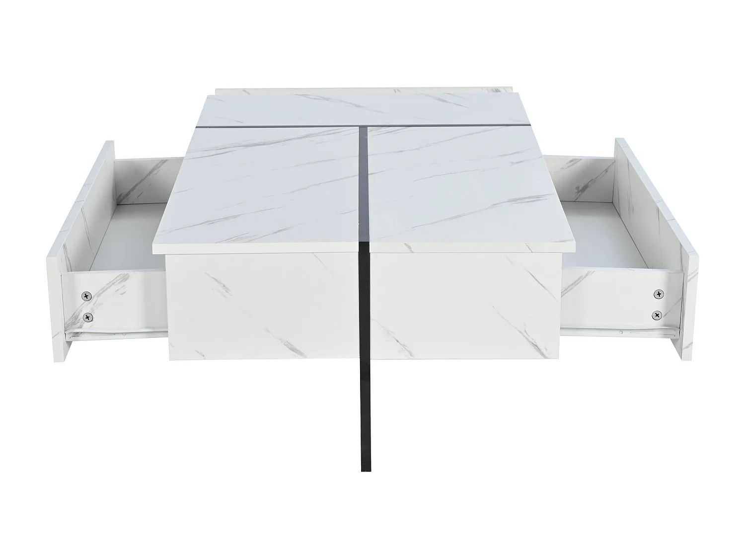 Tavolino bianco con illuminazione a LED e 3 cassetti - effetto marmo - piano finitura lucida