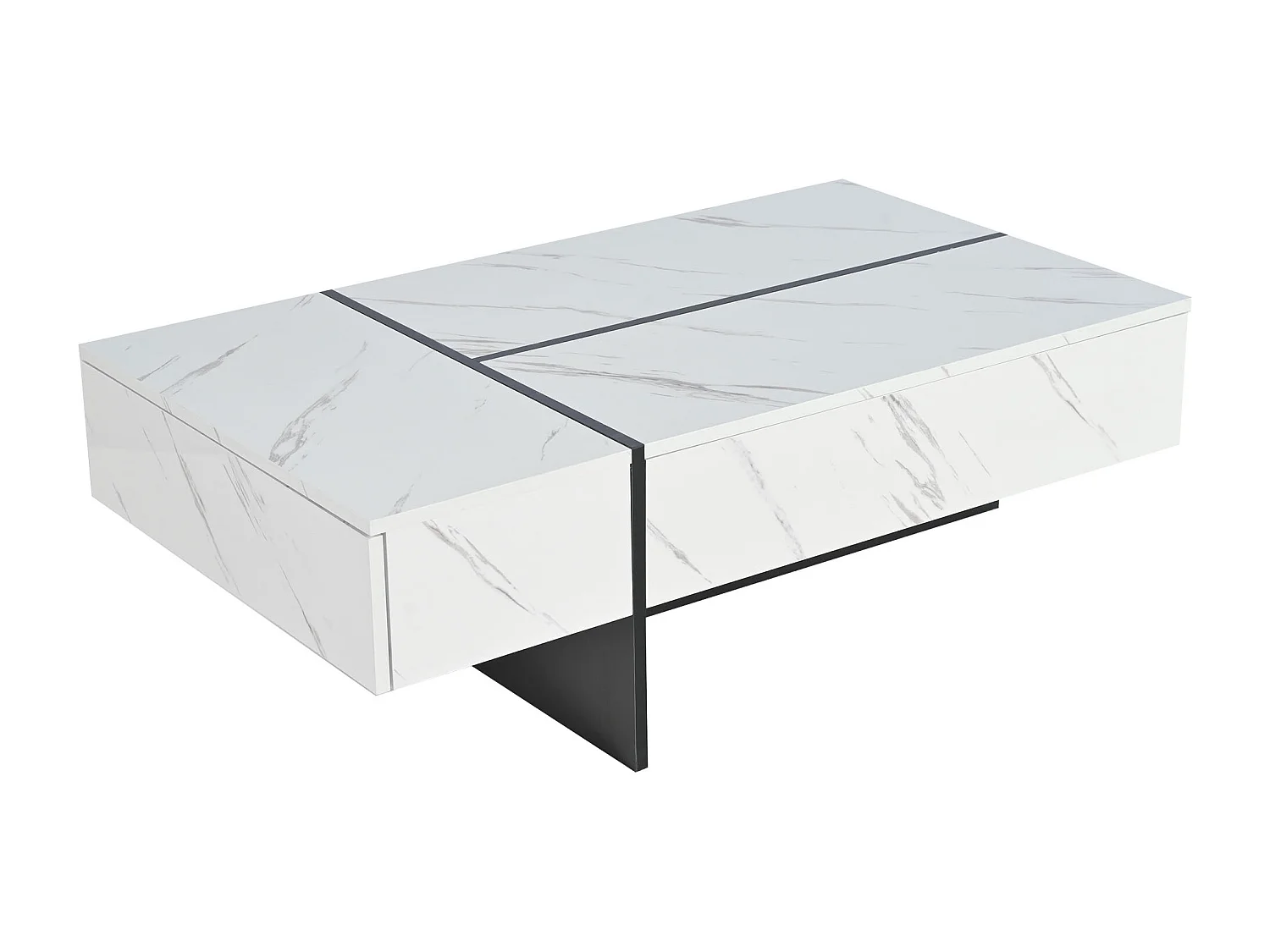 Tavolino bianco con illuminazione a LED e 3 cassetti - effetto marmo - piano finitura lucida