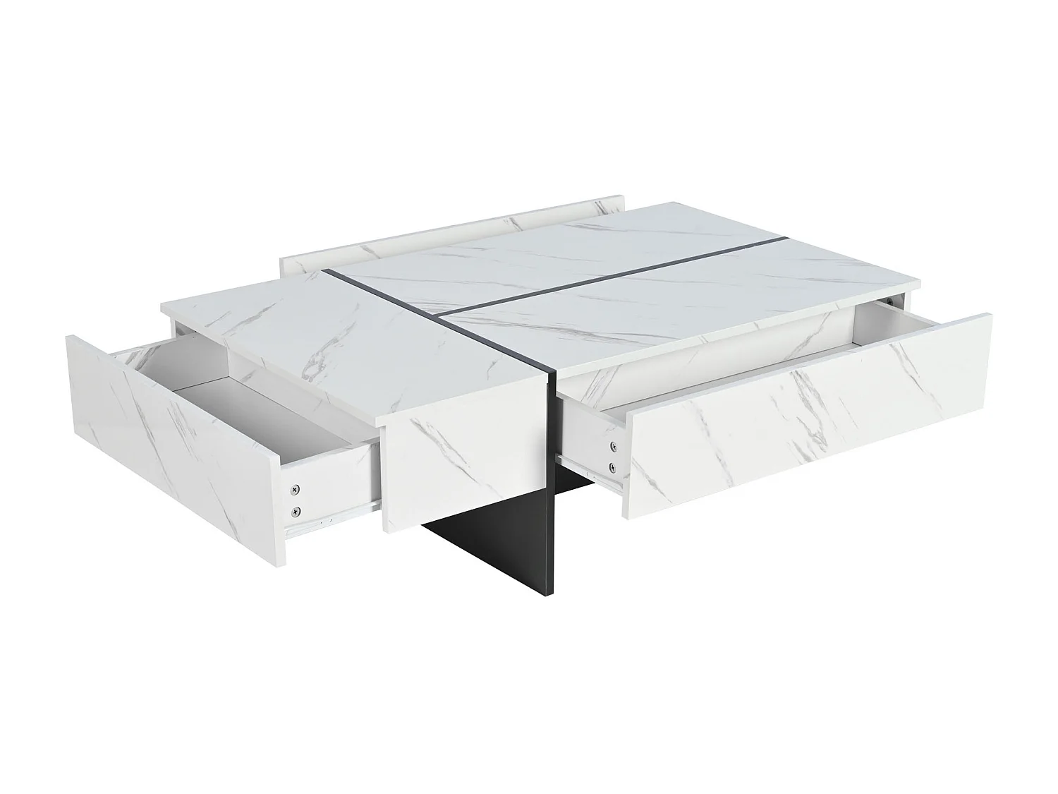 Tavolino bianco con illuminazione a LED e 3 cassetti - effetto marmo - piano finitura lucida