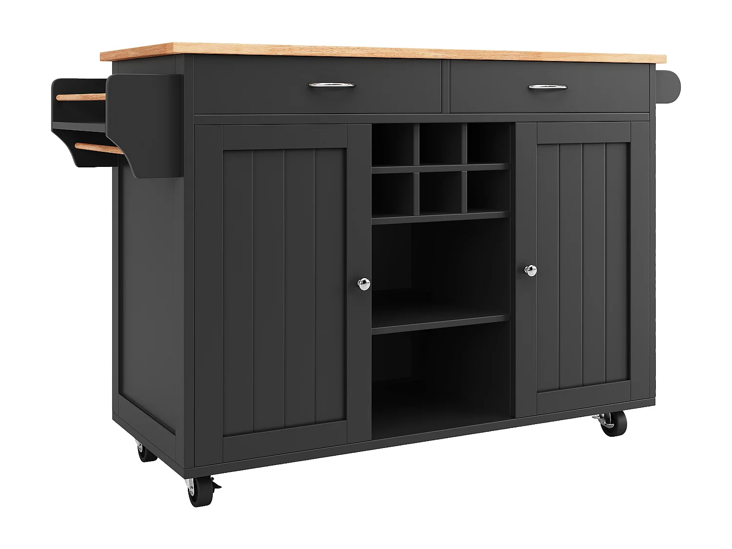 Keukeneiland 102 × 45 × 92 cm - Serveerwagen met wielen, 2 deuren en 2 lades - Zwart