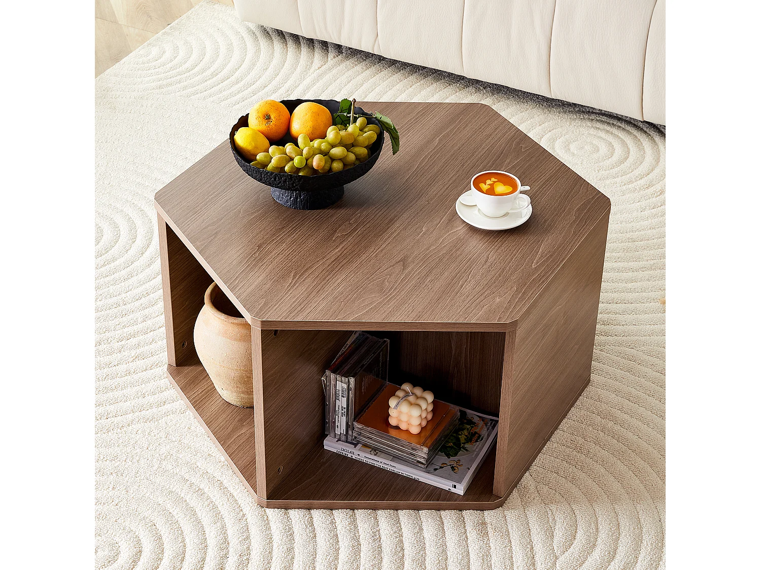 Zeshoekige salontafel met opbergruimte, 79 x 69,4 x 40 cm - Bruin