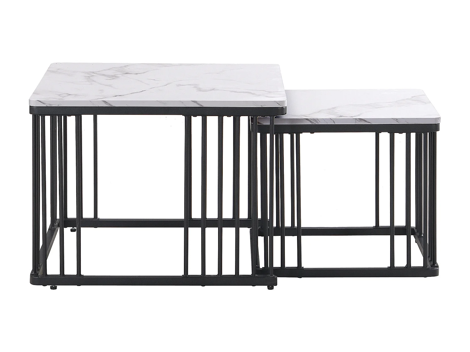 Table basse gigogne en placage effet marbre blanche- Pieds noirs