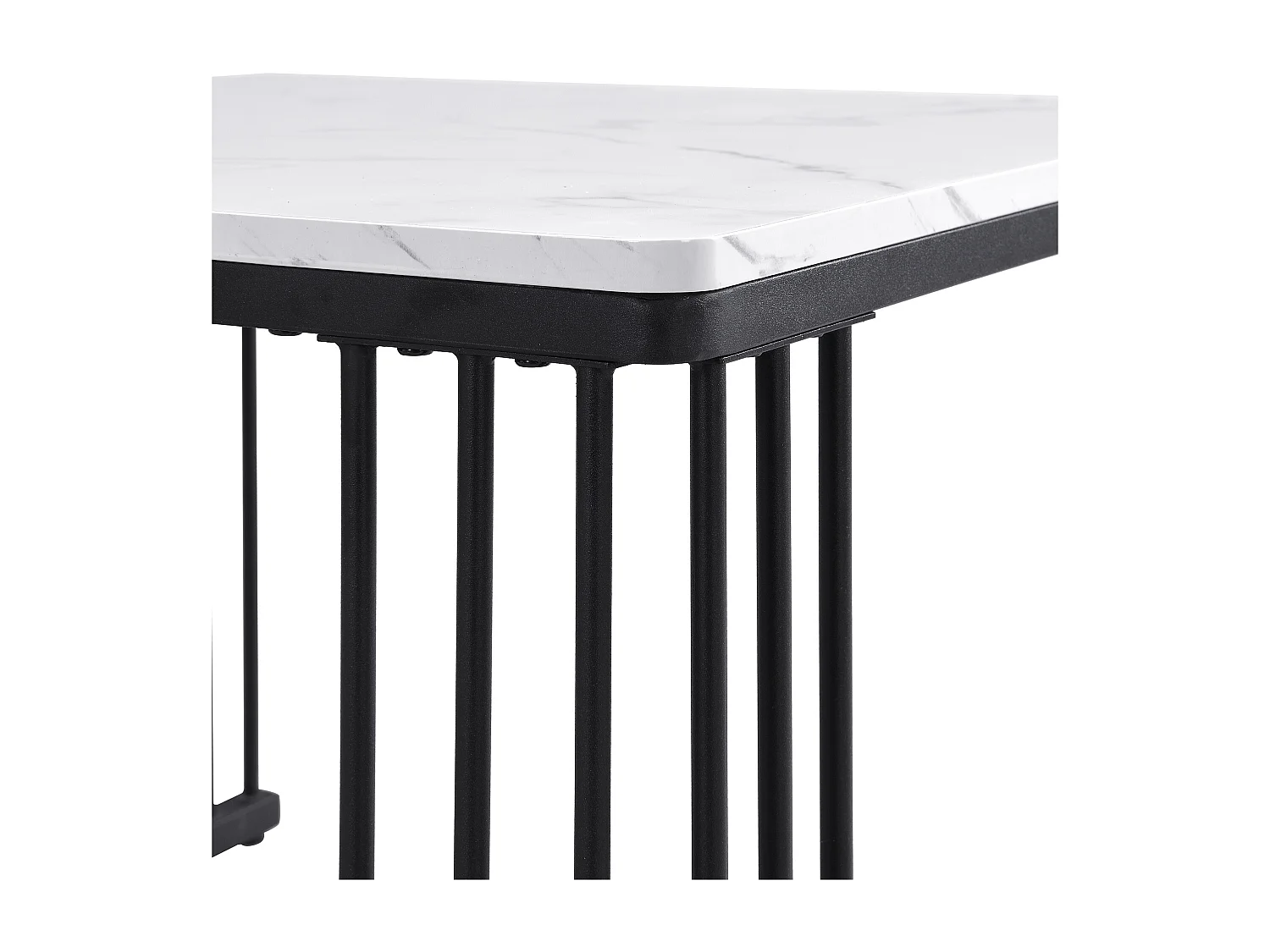 Table basse gigogne en placage effet marbre blanche- Pieds noirs