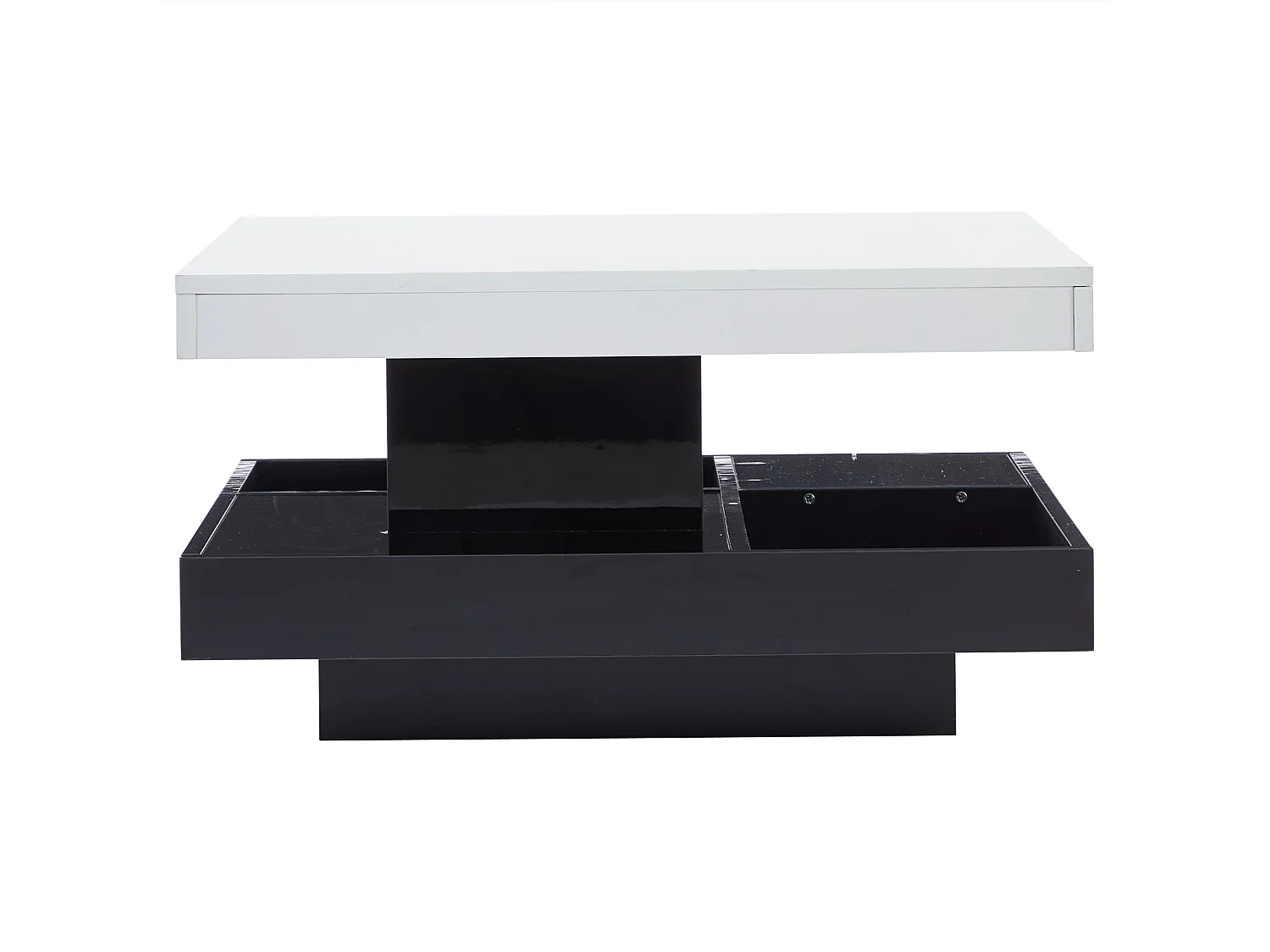 Table basse pivotant avec rangement, plateau laqué brillant - Blanc et noir