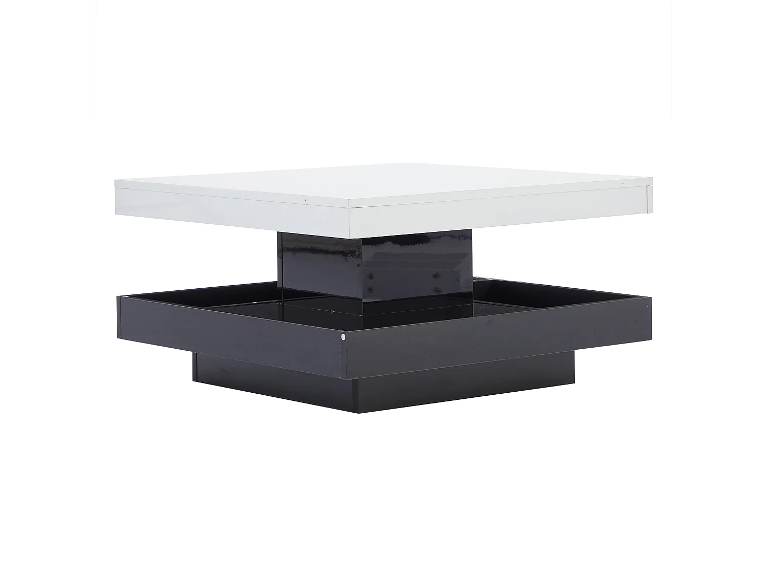 Table basse pivotant avec rangement, plateau laqué brillant - Blanc et noir