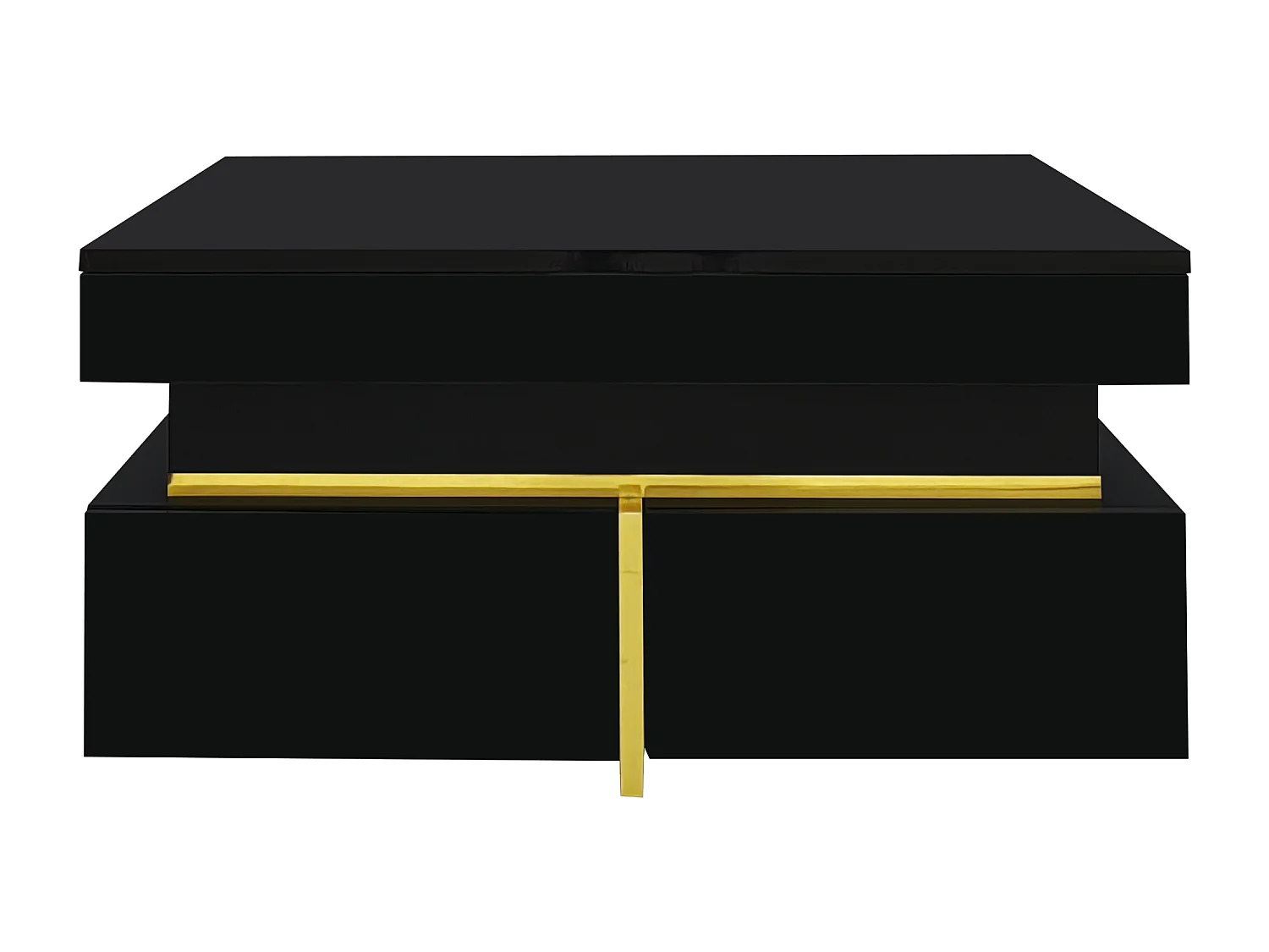 Vierkante salontafel met glanzende afwerking en 2 lades - Gouden details - Zwart